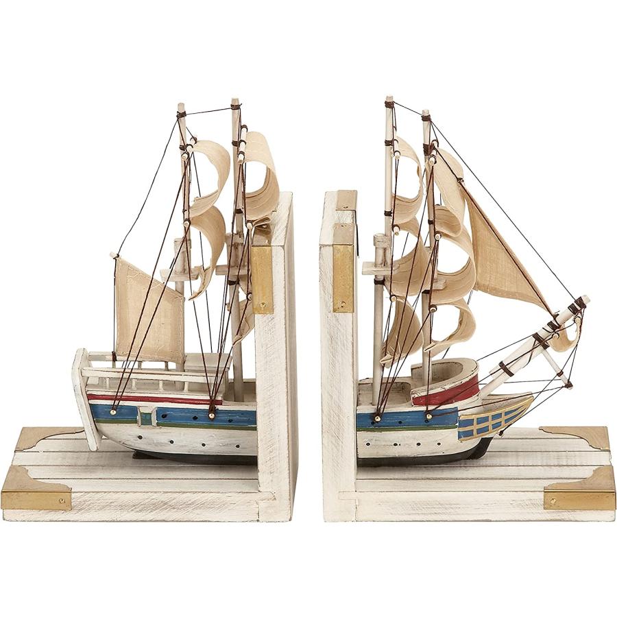 帆船ブックエンド彫像 本物のボート・船の帆とマストを支えるロープ付き2個セット(輸入品 | 