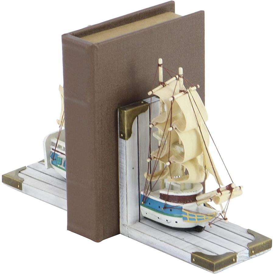 帆船ブックエンド彫像 本物のボート・船の帆とマストを支えるロープ付き2個セット(輸入品 |  | 05