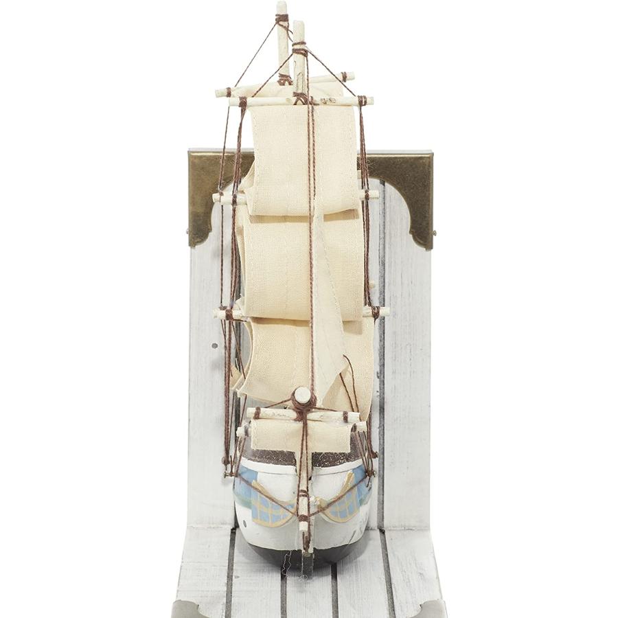帆船ブックエンド彫像 本物のボート・船の帆とマストを支えるロープ付き2個セット(輸入品 |  | 09