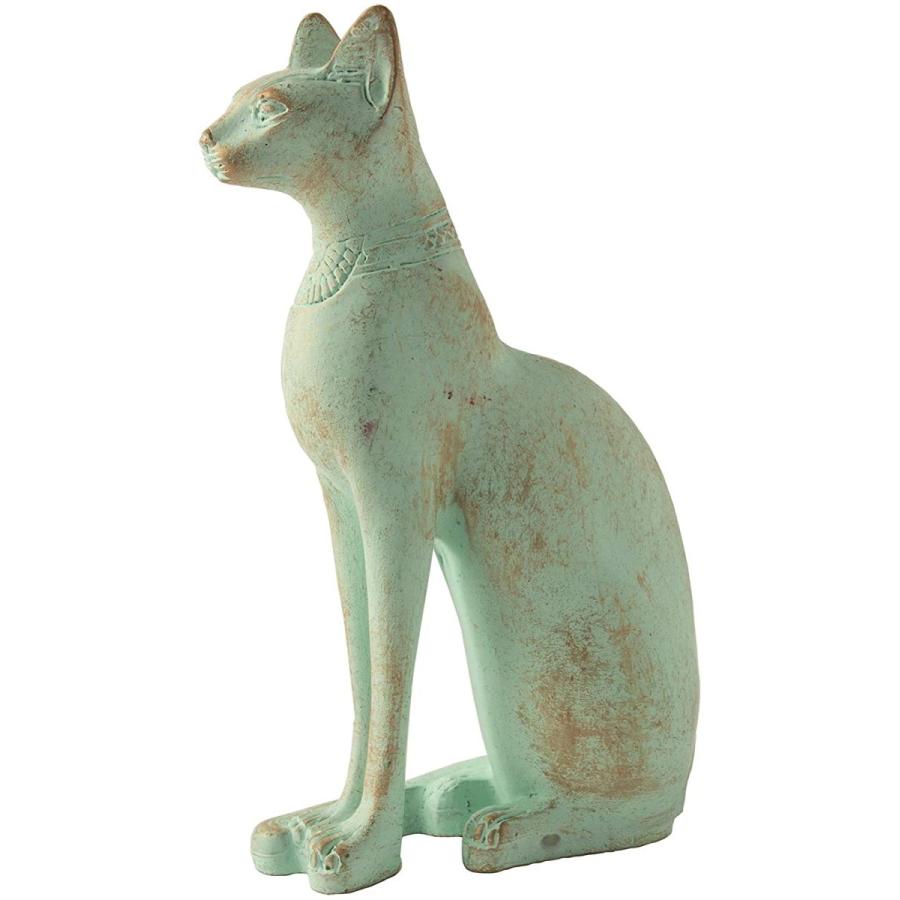 パティナ 緑青色- バステト猫像-エジプト製 高さ 約12.7ｃｍ 彫刻 彫像/ エスニック（輸入品）