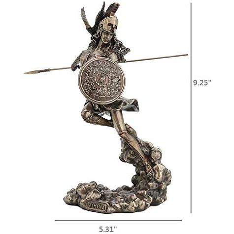 古代ギリシャの女神 槍と盾を持った、アテナ神 ブロンズ風仕上げ彫像