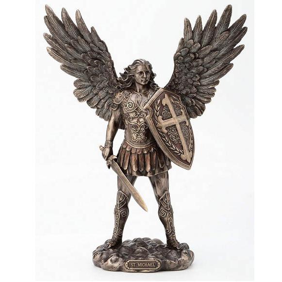 ヴェロネーゼ製 高さ28ｃｍ 剣と盾を持った、聖ミカエル大天使 アンティークブロンズ風彫像 彫刻（輸入品 | 