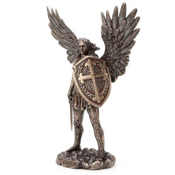 ヴェロネーゼ製 高さ28ｃｍ 剣と盾を持った、聖ミカエル大天使 アンティークブロンズ風彫像 彫刻（輸入品 |  | 02