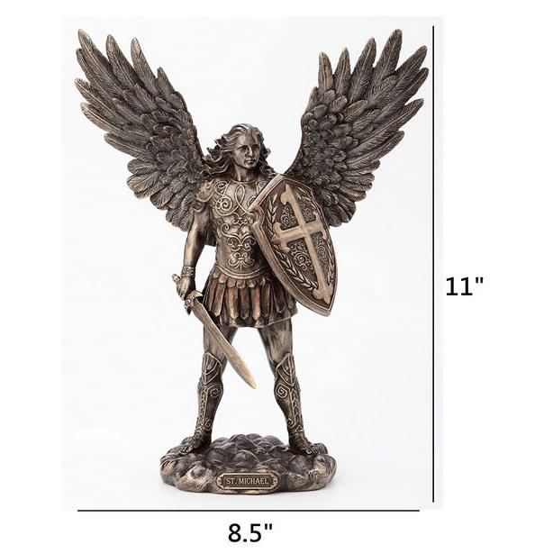 ヴェロネーゼ製 高さ28ｃｍ 剣と盾を持った、聖ミカエル大天使 アンティークブロンズ風彫像 彫刻（輸入品 |  | 04