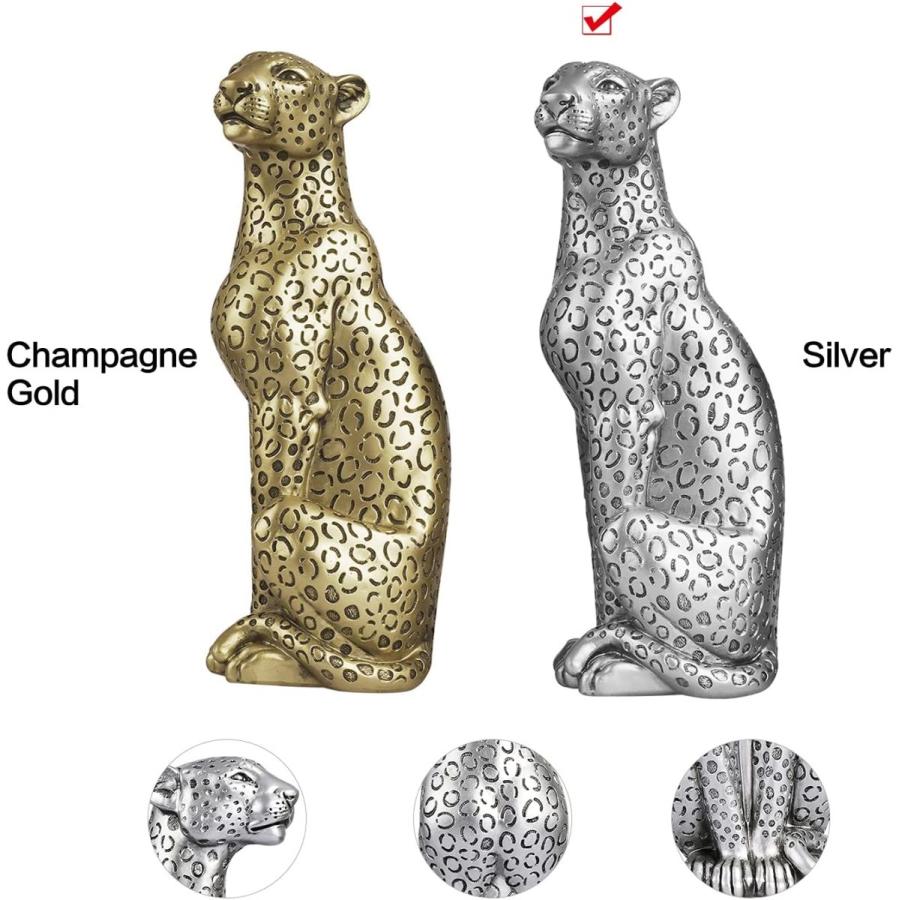 シルバー色 チーター(彪、ヒョウ)の像 彫刻置物 デスクトップ テーブル