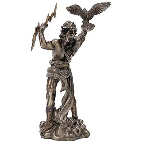 雷を投げようする古代ギリシャの神ゼウス アンティーク・ブロンズ風