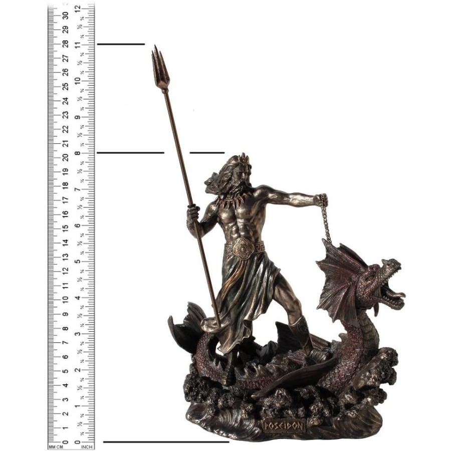 三叉の矛を持って、海馬に立つポセイドン ブロンズ風彫像 古代ギリシャ
