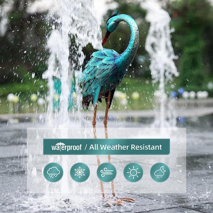 金属製 鶴のガーデン彫像 屋外 アオサギ彫刻メタルアート 青鷺デコイ鳥