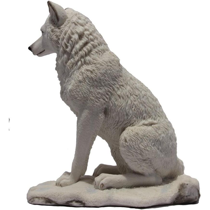 雪の中に座るオオカミ彫像 高さ19.7cm 装飾置物 ホームデコレーション 