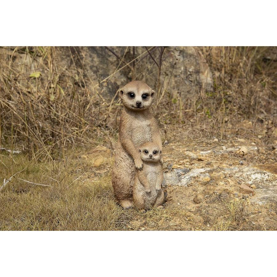 お母さんと、赤ちゃんミーアキャット彫像 ブラウン色2匹 庭園動物達