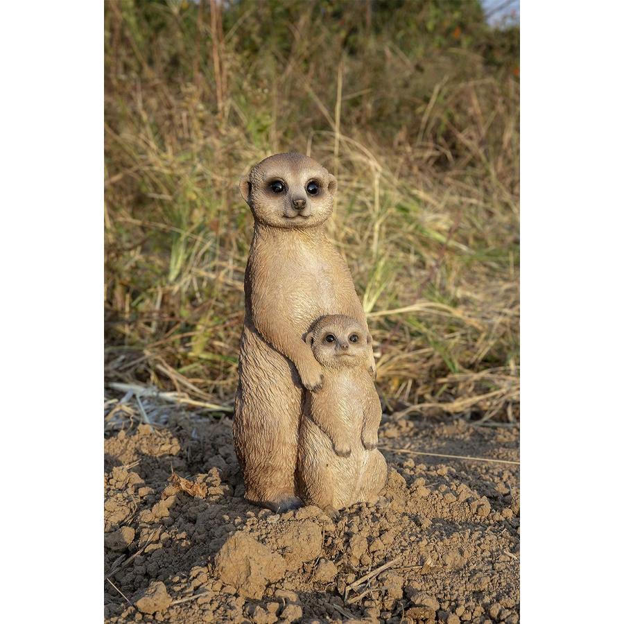 お母さんと、赤ちゃんミーアキャット彫像 ブラウン色2匹 庭園動物達