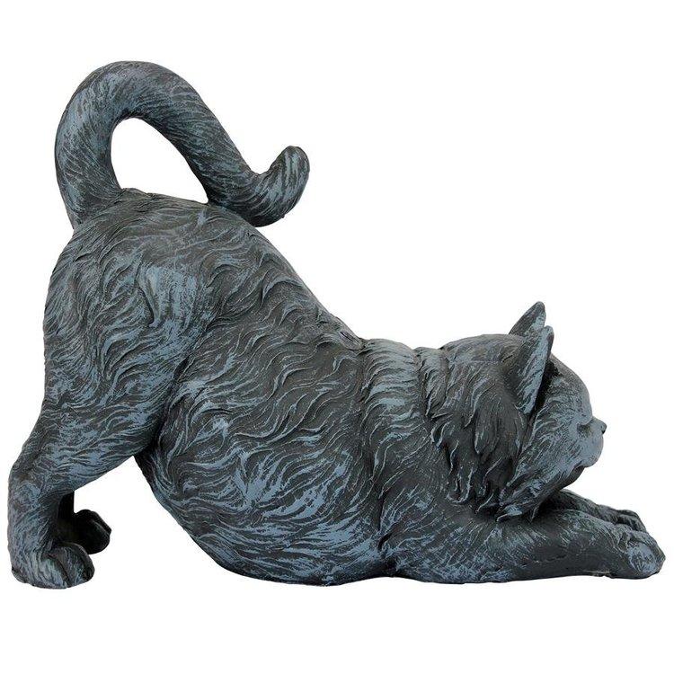 伸びをする、おどけた猫の彫像 ガーデン彫刻 庭園置物 玄関