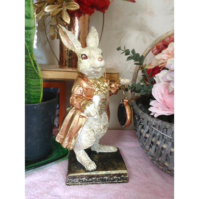 うさぎの執事　イギリス製 不思議の国のアリス時計を持った白ウサギ執事ラビットクロック兎