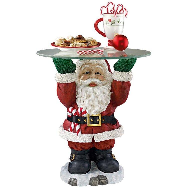 サンタクロースの台座彫像 ガラストップのホリデーテーブル クリスマス彫刻 スノーホワイト アートフィギュア贈り物 輸入品_1
