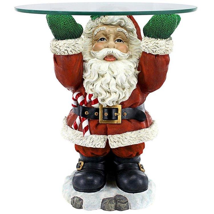 サンタクロースの台座彫像 ガラストップのホリデーテーブル クリスマス彫刻 スノーホワイト アートフィギュア贈り物 輸入品_2