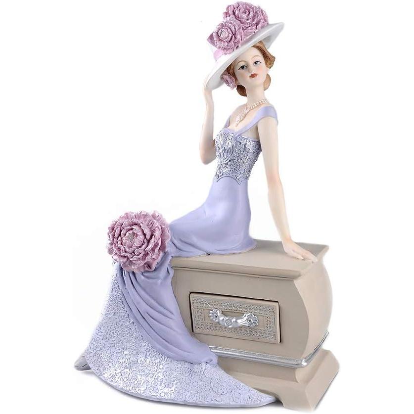グラマラスエレガンス ビクトリア朝スタイル ドレッサーチェアに座る牡丹の花の女性彫像 レディコレクション彫刻 贈り物 輸入品 | 