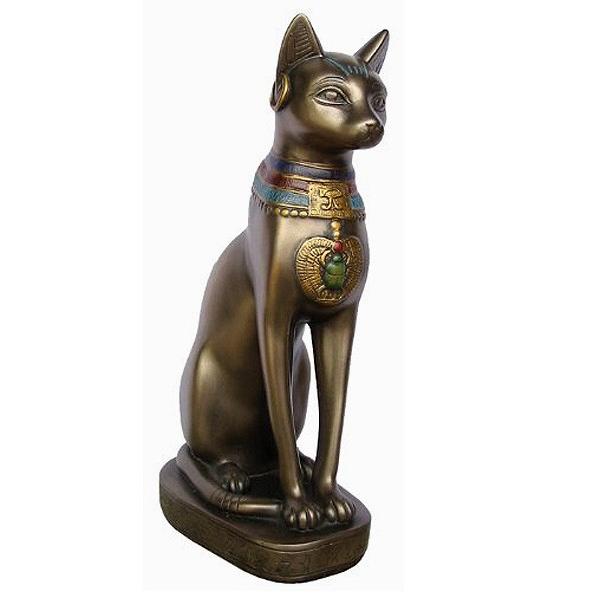 古代エジプト猫神像 座るバステト神 彫像 彫刻オブジェ ブロンズ風