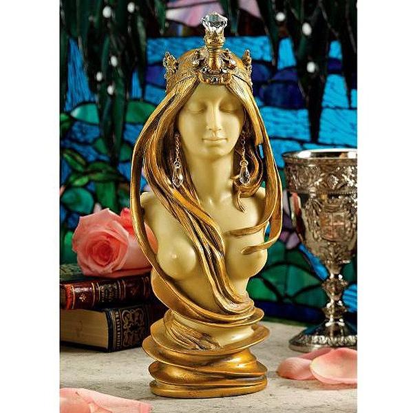 アールヌーボー ゴールド仕上げの女性彫像(胸像) ミュシャ作 「ラ・ナチュール」彫刻か(輸入品