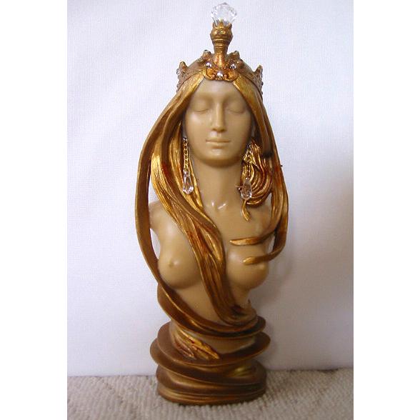 アールヌーボー ゴールド仕上げの女性彫像(胸像) ミュシャ作 「ラ・ナチュール」彫刻か(輸入品 ゴールド仕上げの女性彫像 胸像 ミュシャ作 ラ ナチュール 輸入品