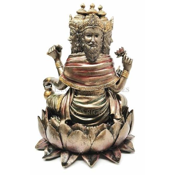 ヒンドゥー教 創造神 蓮の王座に座る ブラフマー神 （梵天）インド宗教神話 仏像彫刻 彫像（輸入品） |  | 03