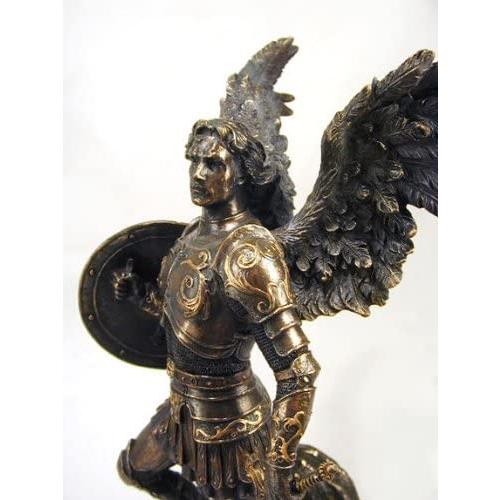 剣と盾 を持ち 悪魔を踏みつける 守護天使ミカエル ブロンズ風 彫像
