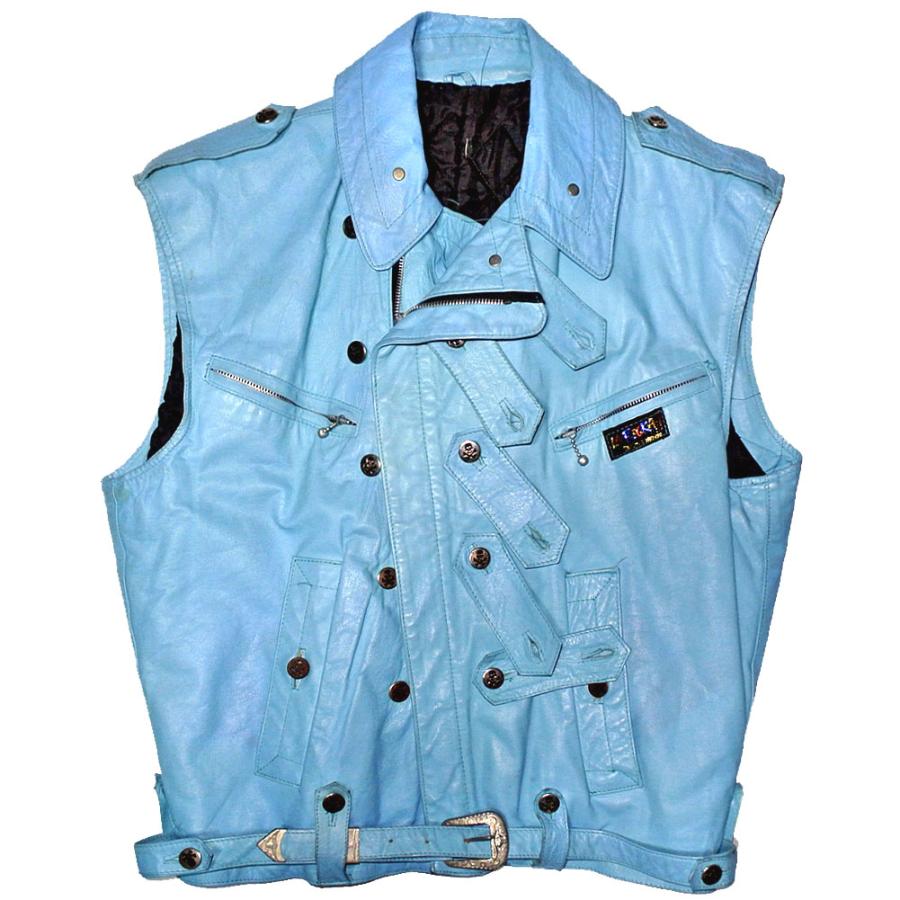 JOHNSONS/LA ROCKA! VINTAGE Sleeveless Leather Biker Waistcoat