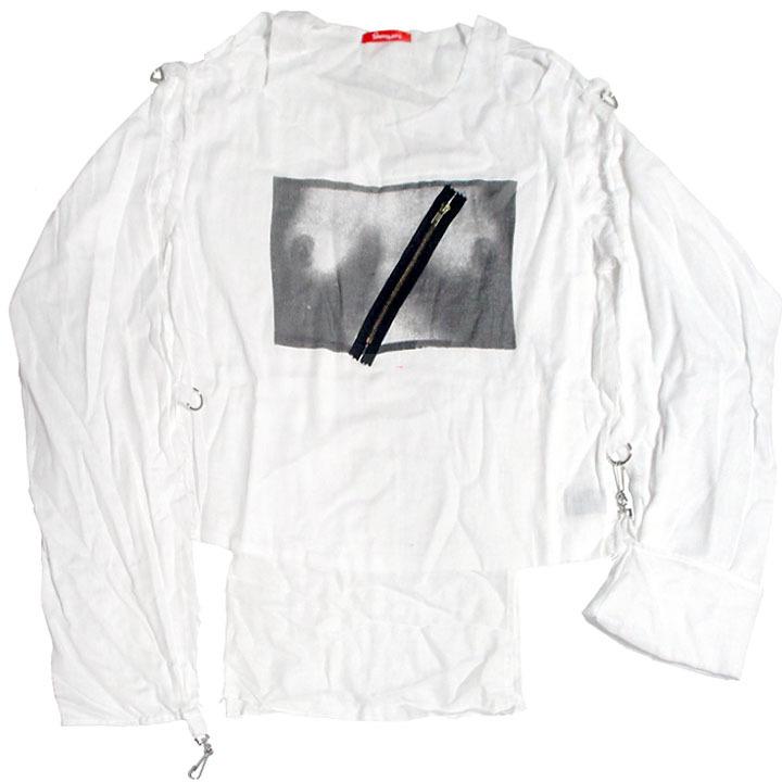 英国製 ROMANTIC NEUROSIS Muslin Top Shirt WHITE×TITTS ZIPPER
