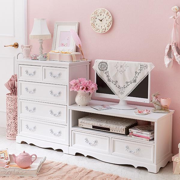 ホワイト木製チェスト 4段 姫系家具 チェスト ロマンティックプリンセス ホワイト木製チェスト 4段 姫系家具 チェスト ロマンティック