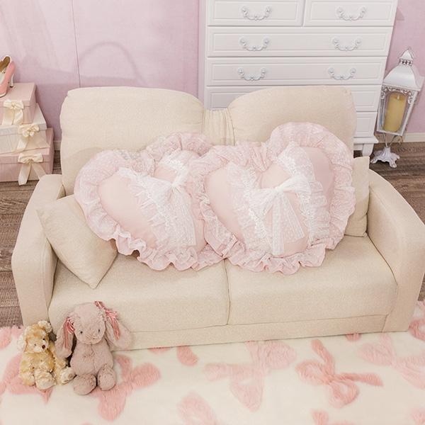 新品未使用さえらベルパーチフリフリのフリル付きピンク円形クッション約45cm クッション ピンク フリル ハート リボン | プリンセスハート