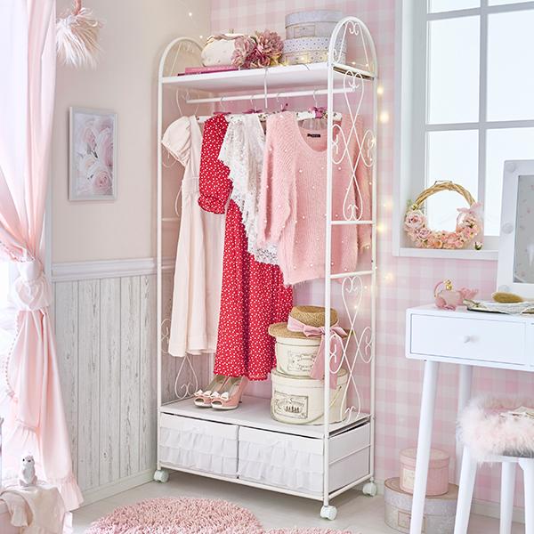 ハンガーラック 衣類収納 | フリルハンガーラック（2杯・ホワイト