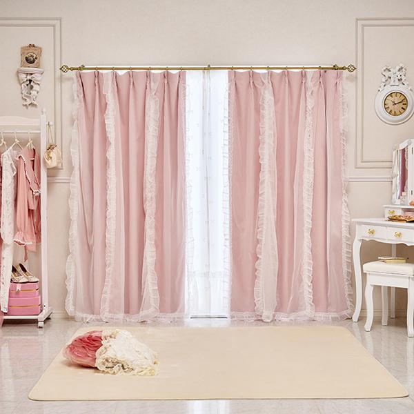 マーメイドリボンフリル遮光カーテン（100×200）/ピンク ロマプリ 姫系 カーテン 遮光 遮光カーテン 2級遮光 2枚セット | マーメイドリボン