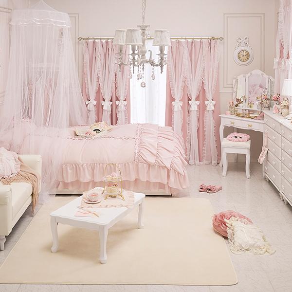 マーメイドリボンフリル遮光カーテン（100×200）/ピンク ロマプリ 姫系 カーテン 遮光 遮光カーテン 2級遮光 2枚セット | マーメイド