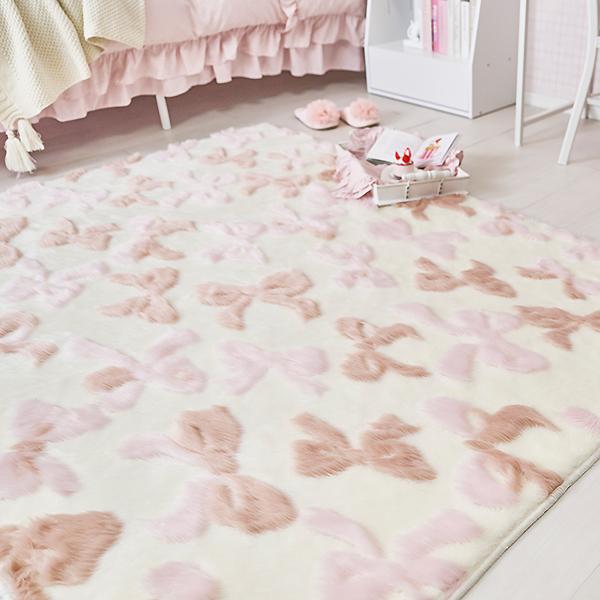 ロマンティックプリンセス ラグ リボン柄 130×190 楽天市場】【P5倍！30日限定】ラグ マット リボン ピンク オフ