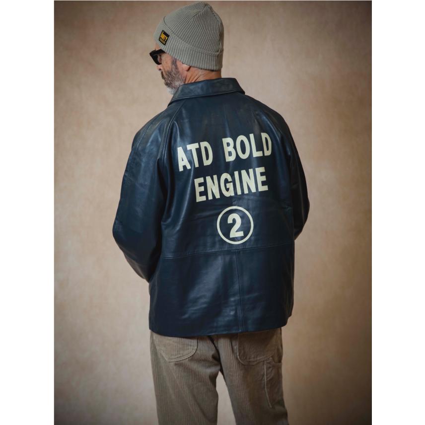 アットダーティ ボールド レザー コーチジャケット ネイビー AT-DIRTY