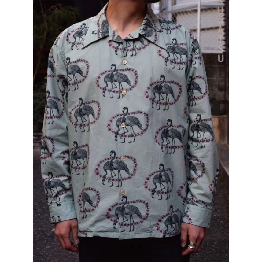 DRESS HIPPY/ドレスヒッピー★FLAMINGO HAWAIIANシャツ ドレスヒッピー フラミンゴ ハワイアン シャツ ロングスリーブ ブルー