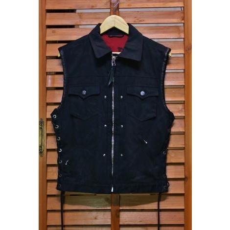 スカルフライト ハードピケ クラブジップ ベスト パラセット加工 SKULL FLIGHT HARD PIQUE CLUB ZIP VEST FULL COLLAR BLACK