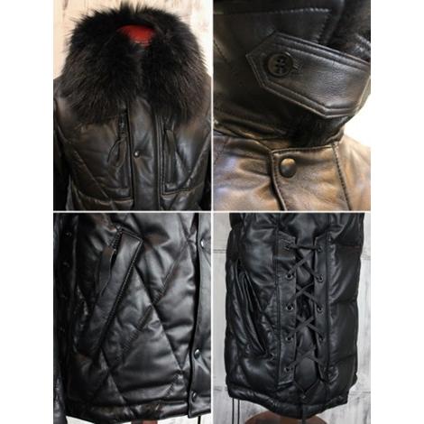 スカルフライト ライダース キルティング レザー ダウン ジャケット