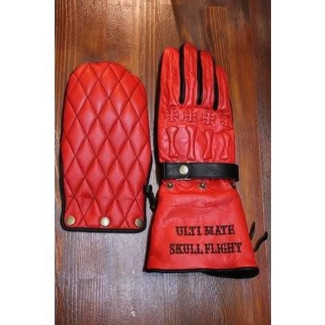 【美品】SKULL FLIGHT ULTIMATE BONE GLOVE レッド スカルフライト ボーン グローブ 冬用グローブ カラーベース SKULL