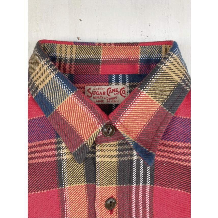 SUGAR CANE ツイル チェック ワーク シャツ オンブレ シャツ L SUGAR CANE シュガーケーン ツイル チェック ワーク シャツ レッド