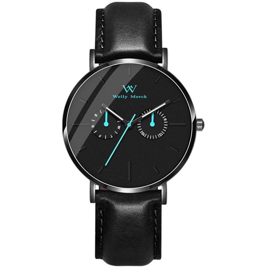 【おまけ付】 Merck] [Welly 時計 (ブラック) 5ATM防水 交換可能ストラップ 20ＭＭ 40ＭＭホワイト文字盤 スイスブランド 日付 メンズ 腕時計パーツ