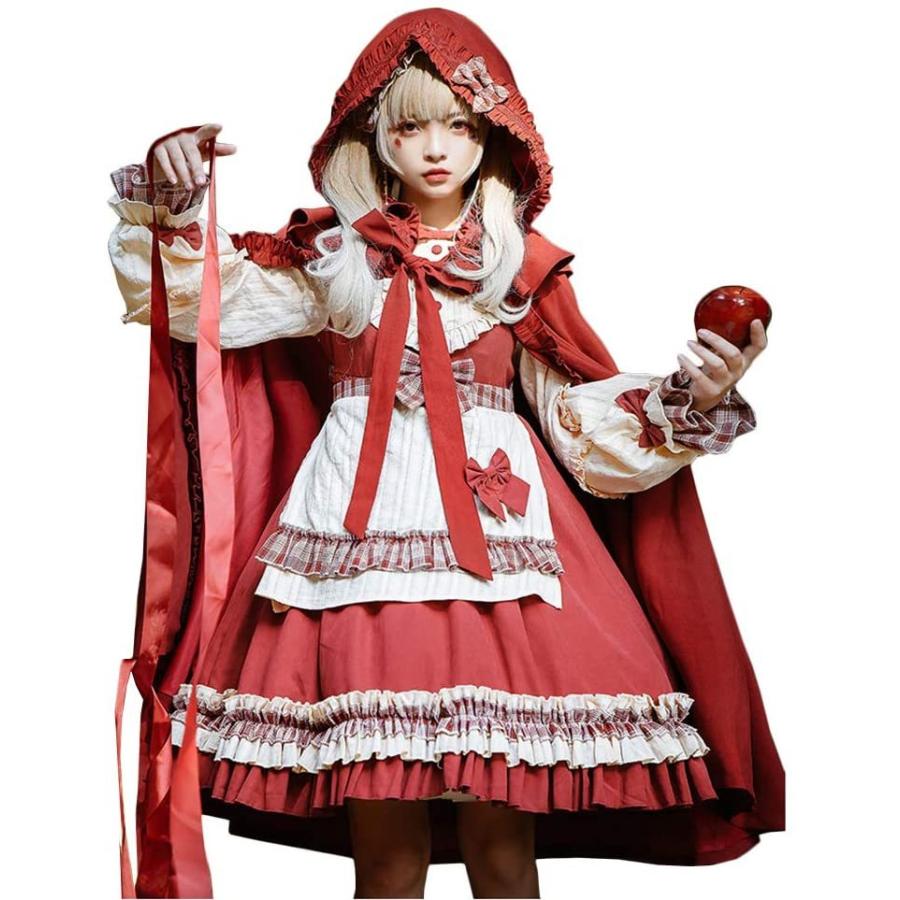 ワンピース メイド服 ロリータ Romiストアのワンピース 長袖 コスチューム コスプレ 衣装 赤ずきん メイド服 森ガール 女の子 姫 ドレス コスチューム リボン ゆめかわいい 秋冬 チェック柄 フ Romiストア