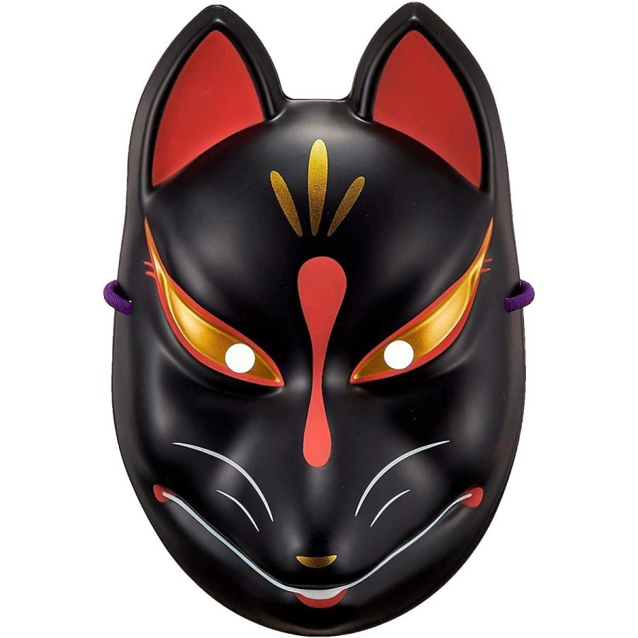 お面 狐面 黒 きつね マスク コスプレ コスチューム ありがとうパッケージ 肌触りがいい