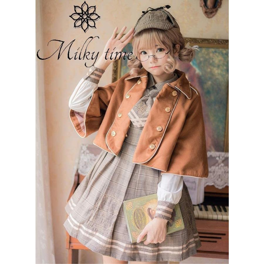 Milky Time ゴスロリ カレッジドレス格子縞 ドレスウールマントツーピース ワンピース 学生 カレッジドレス格子縞 長袖 シャーロック ワンピース コスプレ衣装 Romiストア ポンチョ付き 女性探偵 ショッピング超特価