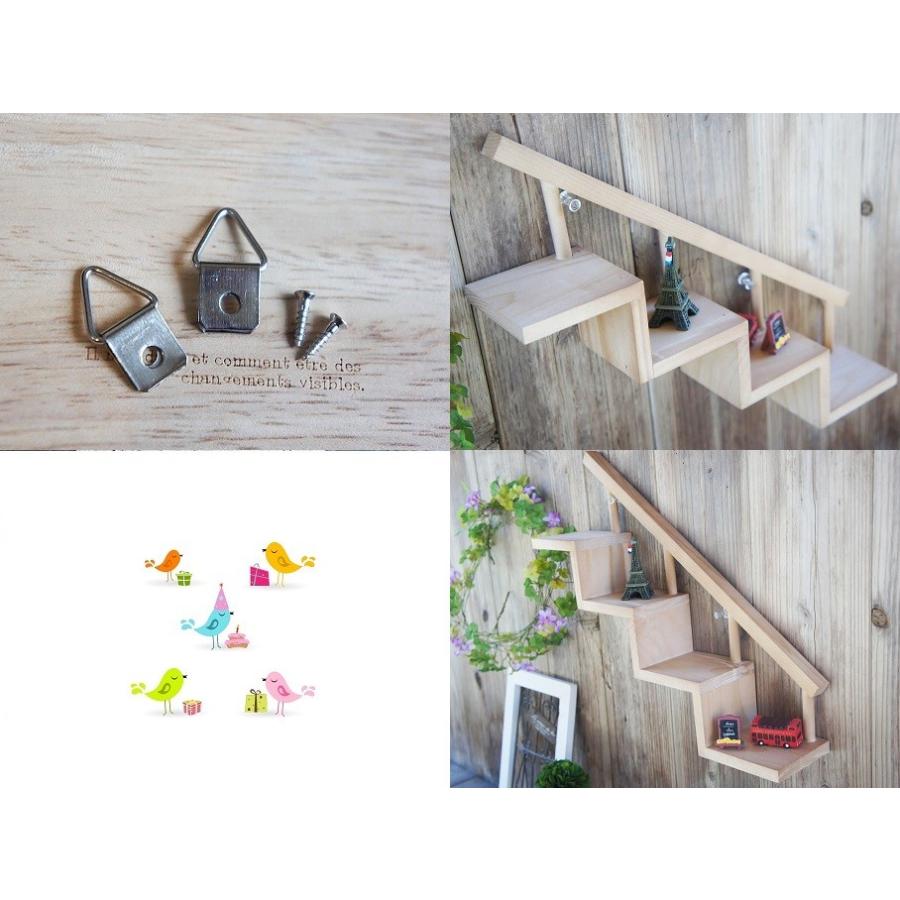 ナチュラルミニ階段棚◇プチ手すり◇木製階段シェルフ◇壁掛棚