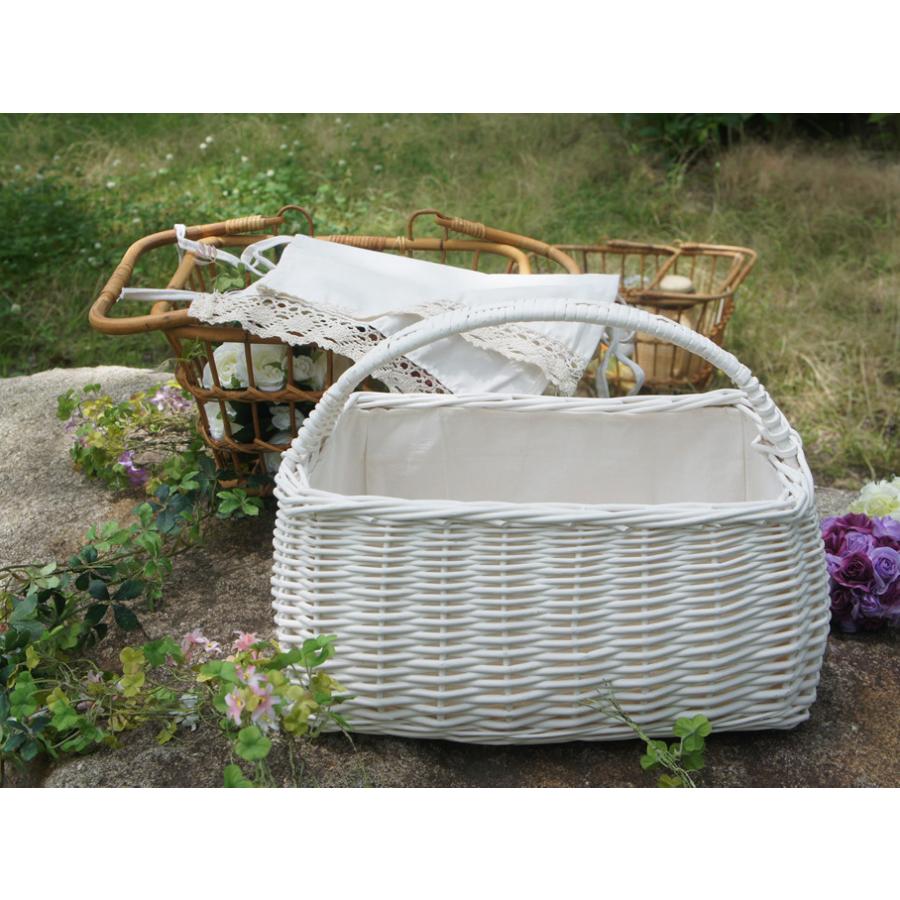 爽やかかわいい ホワイトバスケット 籠 白 かご ピクニックバスケット