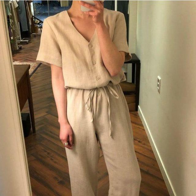 Vネック リネン セットアップ レディース おしゃれ シンプル 綿 リネン 綿麻 夏 Set3 Romyne ロミーネ 通販 Yahoo ショッピング