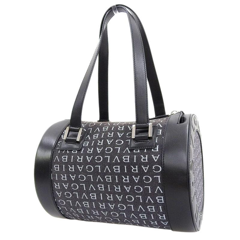 BVLGARI ブルガリ☆ロゴマニア ミニボストンバッグ キャンバス レザー 黒