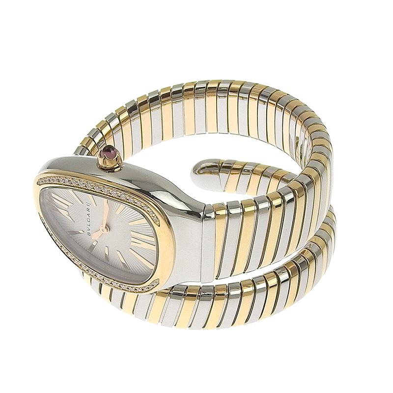 ブルガリ BVLGARI セルペンティ トゥボガス シングルスパイラル レディース クォーツ SS/PG ダイヤ 白文字盤 SP35SPG 中古 新入荷 BV0147 セルペンティ ブルガリ BVLGARI トゥボガス シングルスパイラル