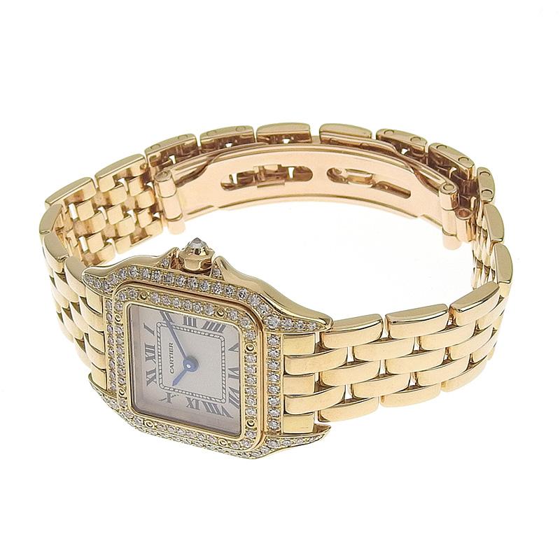 カルティエ CARTIER パンテールドゥカルティエSM レディース クォーツ 腕時計 YG 2重ベゼルダイヤ 白文字盤 WF3072B9 中古 新入荷 CA0442 PANTHERE DE CARTIER カルティエ パンテールドゥカルティエSM
