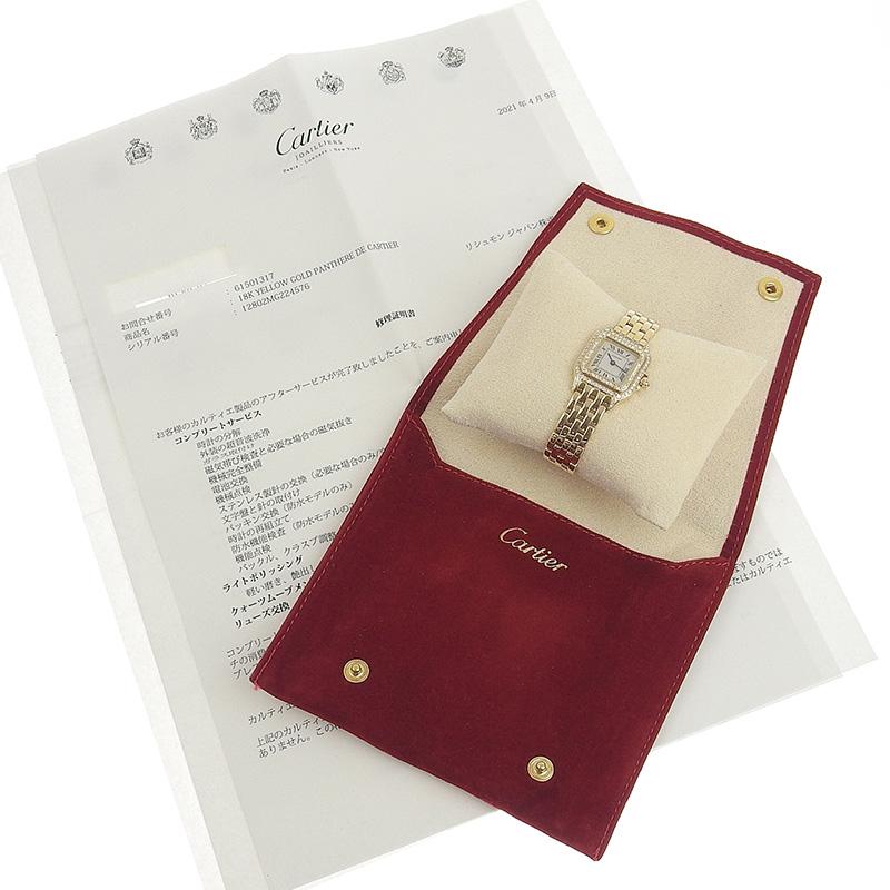カルティエ CARTIER パンテールドゥカルティエSM レディース クォーツ 腕時計 YG 2重ベゼルダイヤ 白文字盤 WF3072B9 中古 新入荷 CA0442 PANTHERE DE CARTIER カルティエ パンテールドゥカルティエSM